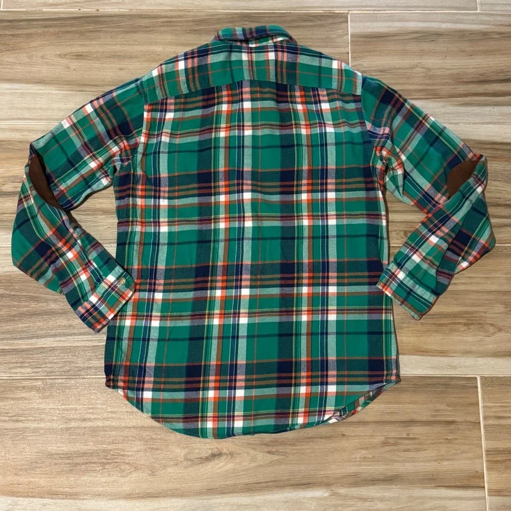 Polo Ralph Lauren Mens Flannel Shirt Green Plaid Elbow Patches Cotton Medium - Picture 3 of 7